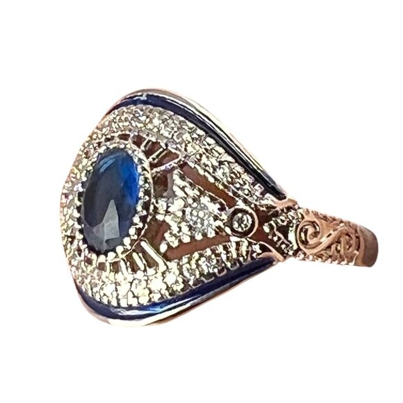 Sterling Silver 925 Blue Cz  Gemstone Evil Eye Design Ring Size 6.75 - Picture 2 of 6